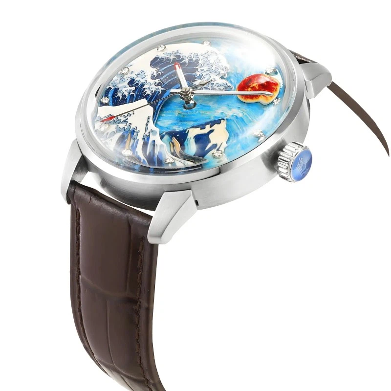 Custom Automatic Mechanical Watch Wave Style With Super Luminous Dial