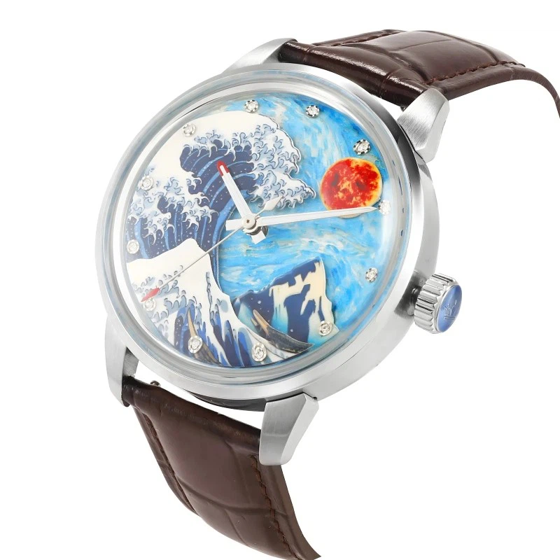 Custom Automatic Mechanical Watch Wave Style With Super Luminous Dial