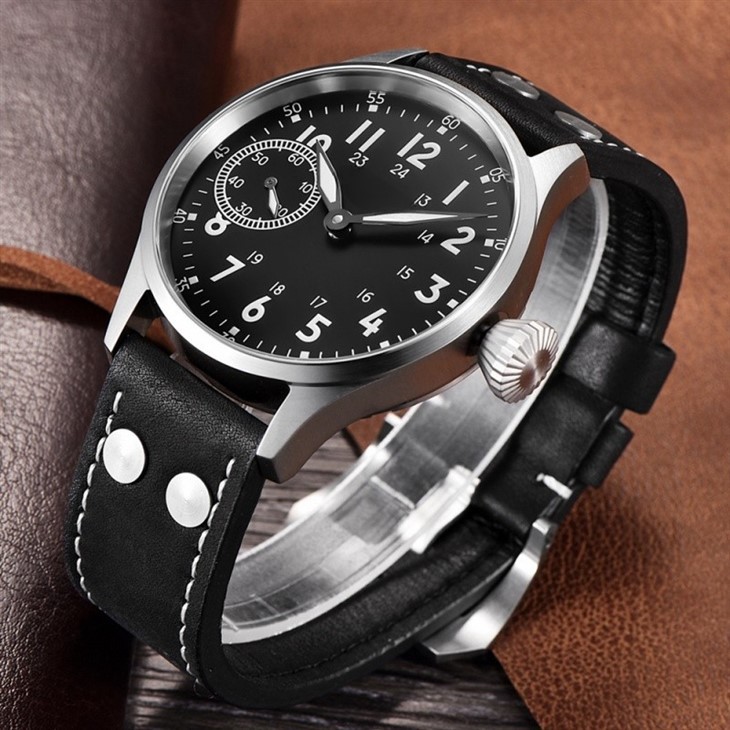 Men's Manual Winding Mechanical Watch Sapphire Watch Leather Back Luminous 3AMT Waterproof Watch